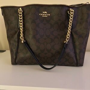 Coach Brown & Gold Tote Bag with Signature Print
